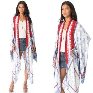 {Free People} White Scarf Print Duster Kimono